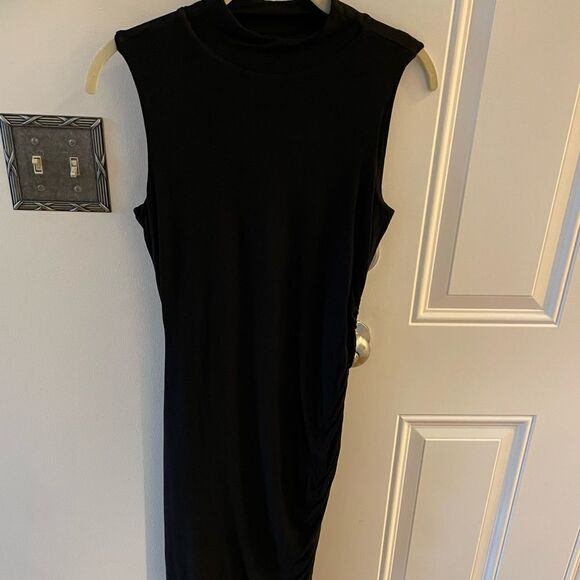 🔵 Black Mock Neck Sleeveless Bodycon Dress Fitted Mini w/High Neckline size XS - Picture 1 of 11